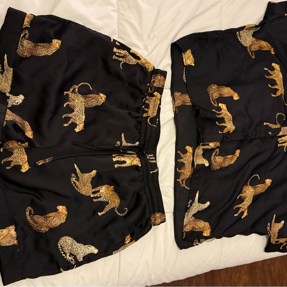 Black and Gold Leopard Print Pajama Set